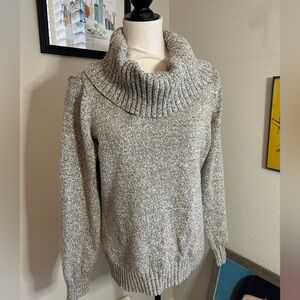 Ralph Lauren Cowl Neck Knit Gray Sweater, Wool & Cotton Blend, Size XL